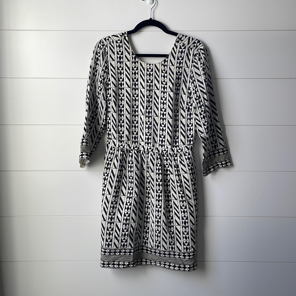 Madewell Silk Ivory/Black Mini Dress with 3/4 Sleeve - Size 6